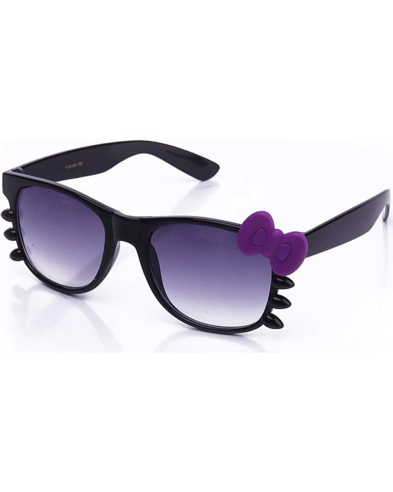 Women's High Fashion Rubber Touch Finish Kitty Cat Bow Sunglasses Purple Purple $11.72 Round