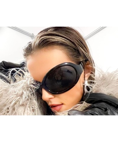 Oversized Trendy Sunglasses Classic Oval Wrap Around Stylish Big Frame Shade Women Glasses B2391 Black Frame Gray Lens $11.79...