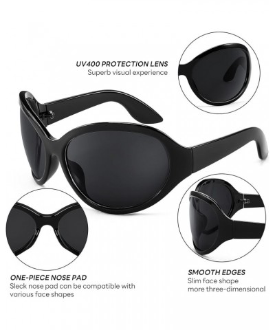 Oversized Trendy Sunglasses Classic Oval Wrap Around Stylish Big Frame Shade Women Glasses B2391 Black Frame Gray Lens $11.79...