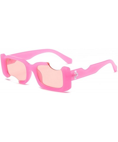 Retro Square Sunglasses for Women Men Trendy Personalized Eyeglass Gap UV400 Sunglasses AM023 Pink/Pink $6.75 Square