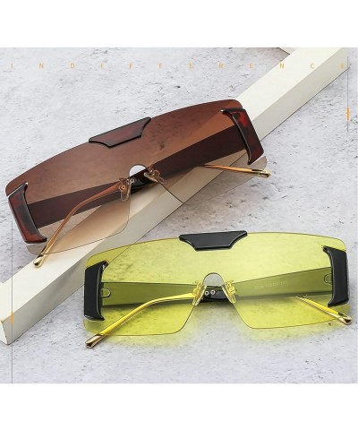 Square Rimless Sunglasses Women Big Frame Men Outdoor Windproof Sun Glasses Yellow $10.90 Rimless