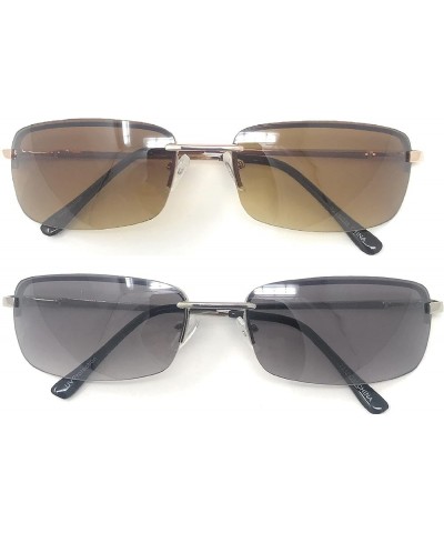 2 Pairs Rectangle Sunglasses for Men/Women Small Rimless Square Shade Eyewear Black and Brown $10.17 Wayfarer