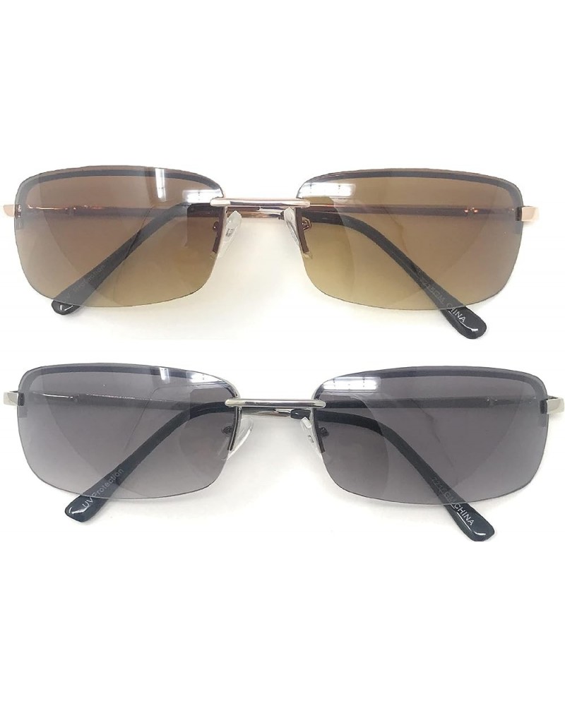 2 Pairs Rectangle Sunglasses for Men/Women Small Rimless Square Shade Eyewear Black and Brown $10.17 Wayfarer