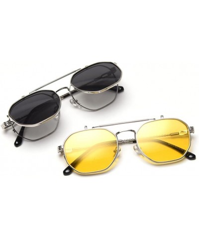 Flip up Prescription Sunglasses for Men Polarized Clip on Sun Glasses Women Yellow Blue Shades Eyewear Silver $10.34 Square