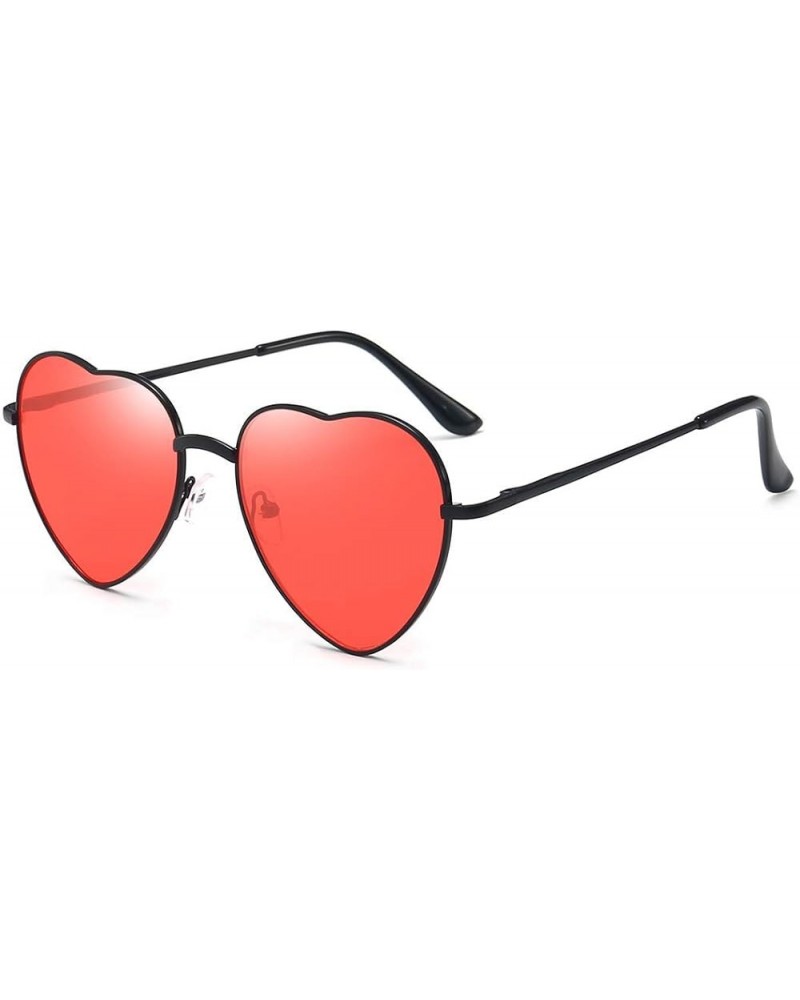 Pink Heart Shaped Sunglasses Style Hippie Sunglasses for Women Red Lens+black Frame $10.07 Heart