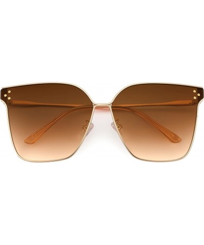 Women Trendy Sunglasses Oversized Square Fashion Designer Style Large Metal Sun Glasses Men B2362 Golden - Gradual Tea $11.99...