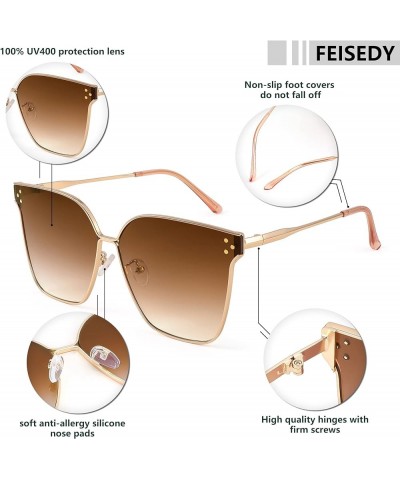 Women Trendy Sunglasses Oversized Square Fashion Designer Style Large Metal Sun Glasses Men B2362 Golden - Gradual Tea $11.99...