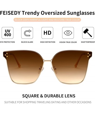 Women Trendy Sunglasses Oversized Square Fashion Designer Style Large Metal Sun Glasses Men B2362 Golden - Gradual Tea $11.99...