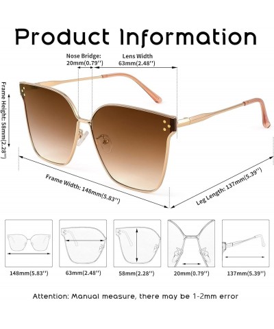 Women Trendy Sunglasses Oversized Square Fashion Designer Style Large Metal Sun Glasses Men B2362 Golden - Gradual Tea $11.99...