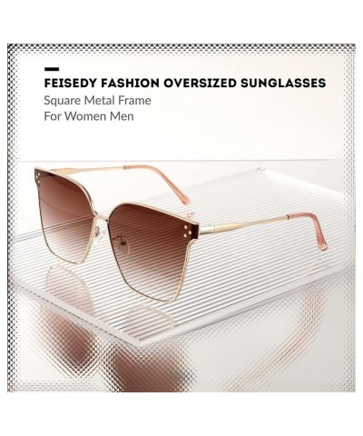 Women Trendy Sunglasses Oversized Square Fashion Designer Style Large Metal Sun Glasses Men B2362 Golden - Gradual Tea $11.99...