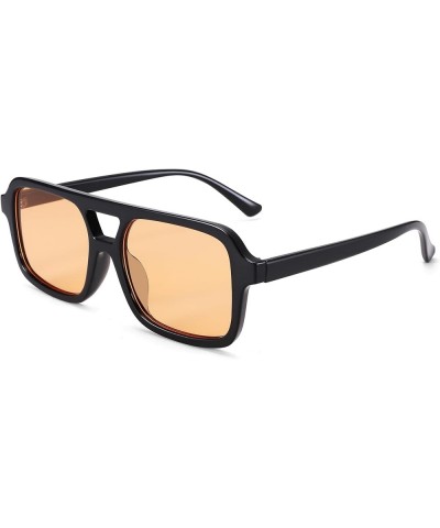 Retro 70s Square Aviator Sunglasses Women Men Vintage Flat Trendy Shades B3 Black Frame Orange Lens $12.97 Aviator