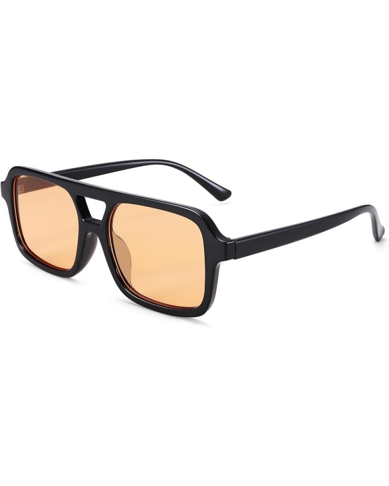 Retro 70s Square Aviator Sunglasses Women Men Vintage Flat Trendy Shades B3 Black Frame Orange Lens $12.97 Aviator