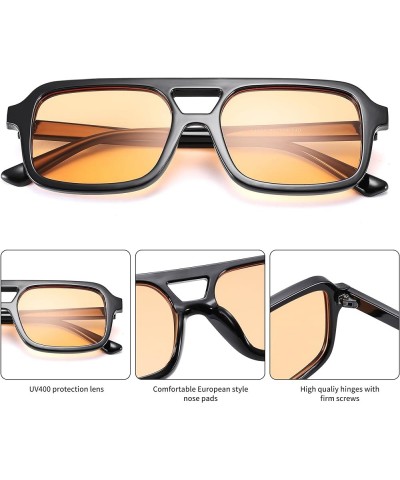 Retro 70s Square Aviator Sunglasses Women Men Vintage Flat Trendy Shades B3 Black Frame Orange Lens $12.97 Aviator