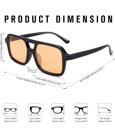 Retro 70s Square Aviator Sunglasses Women Men Vintage Flat Trendy Shades B3 Black Frame Orange Lens $12.97 Aviator