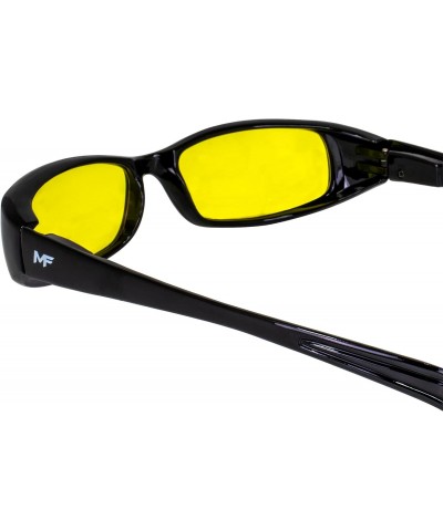 2 Pairs of Bad Attitude Cool Wraparound Motorcycle Sunglasses Black Frames with Blue & Yellow Lenses $13.76 Designer