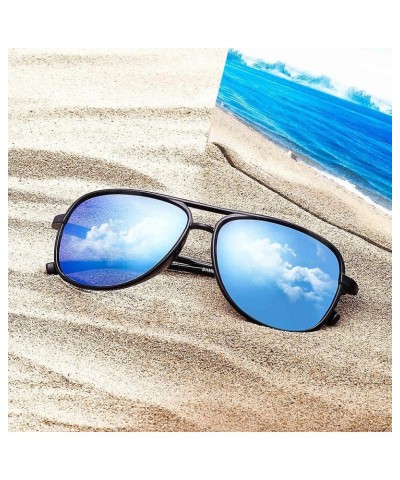 Retro Polarized Aviator Sunglasses Mirror Lightweight Eyeglasses for Men Women Shiny Black / Polarized Mirrored Blue $12.75 A...