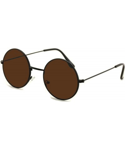 Casual Fashion Medium Round Circle Near Flat Lens Sunglasses Thin Frame Unisex Black Brown $8.37 Round