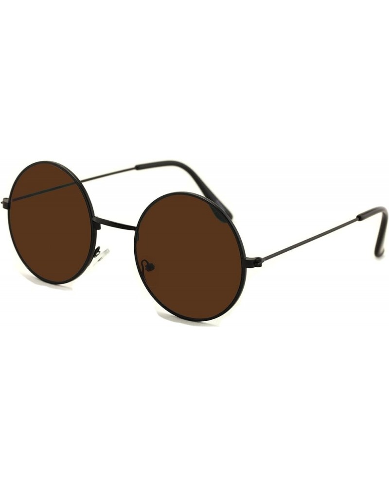 Casual Fashion Medium Round Circle Near Flat Lens Sunglasses Thin Frame Unisex Black Brown $8.37 Round