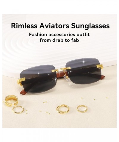 Rimless Rectangle Sunglasses for Women Men Fashion Hip hop Frameless Designer Shades Wooden Y2K Square Glasses A14:black,brow...