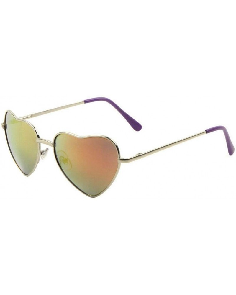 Women's Lolita Heart Shaped Metal Aviator Sunglasses Silver & Purple Frame Orange Flash Mirror $9.15 Aviator