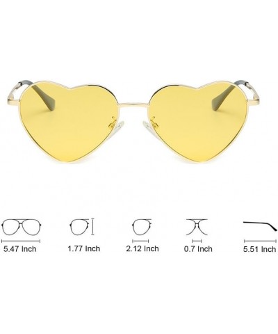 Women Polarized Love Heart Sunglasses,Metal Frame UV400 Protection Lens Heart Shaped Sunglasses for Ladies Yellow $6.00 Heart