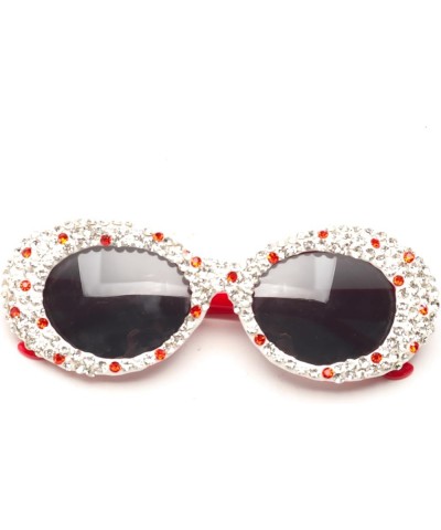 Trendy Oval Rhinestone Sunglasses for Women Bling Sparkling Hippie Sun Glasses Small Face Disco Accessories Red $9.46 Round