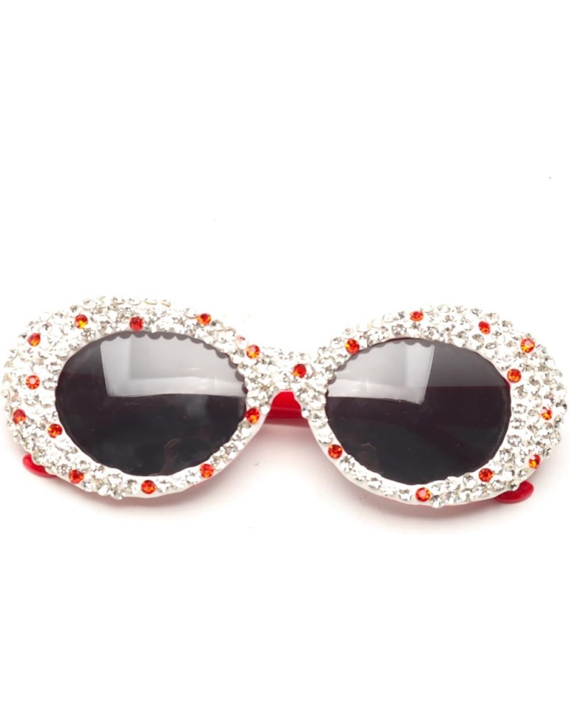 Trendy Oval Rhinestone Sunglasses for Women Bling Sparkling Hippie Sun Glasses Small Face Disco Accessories Red $9.46 Round