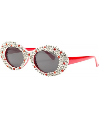 Trendy Oval Rhinestone Sunglasses for Women Bling Sparkling Hippie Sun Glasses Small Face Disco Accessories Red $9.46 Round