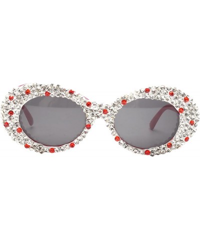 Trendy Oval Rhinestone Sunglasses for Women Bling Sparkling Hippie Sun Glasses Small Face Disco Accessories Red $9.46 Round