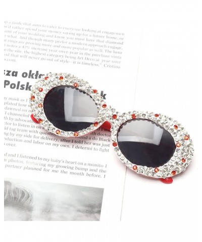 Trendy Oval Rhinestone Sunglasses for Women Bling Sparkling Hippie Sun Glasses Small Face Disco Accessories Red $9.46 Round