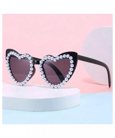 Vintage Heart Pearl Sunglasses for Women Luxury Diamond Shiny Sun Glasses Ladies Retro UV Protection Heart Eyewear Black $9.3...