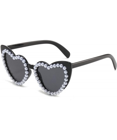 Vintage Heart Pearl Sunglasses for Women Luxury Diamond Shiny Sun Glasses Ladies Retro UV Protection Heart Eyewear Black $9.3...