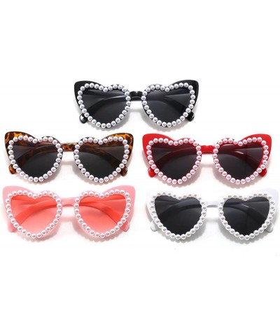 Vintage Heart Pearl Sunglasses for Women Luxury Diamond Shiny Sun Glasses Ladies Retro UV Protection Heart Eyewear Black $9.3...