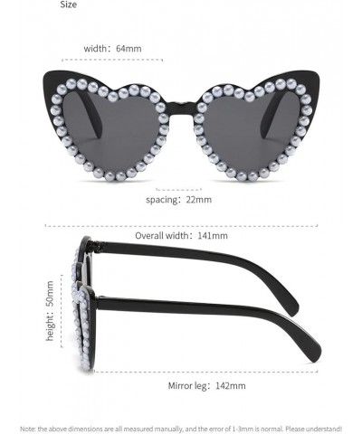 Vintage Heart Pearl Sunglasses for Women Luxury Diamond Shiny Sun Glasses Ladies Retro UV Protection Heart Eyewear Black $9.3...