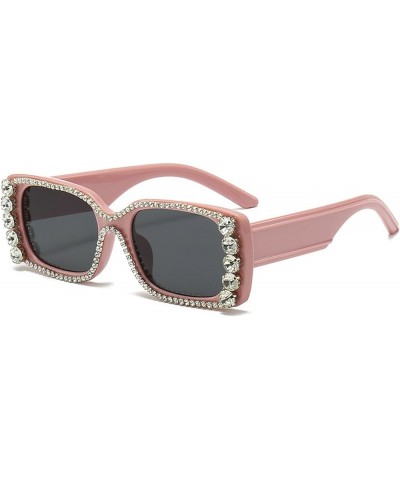 Vintage Rhinestone Square Sunglasses Women Small Frame 2023 Retro Summer Rectangle Sun Glasses Men Pink Grey $9.50 Rectangular