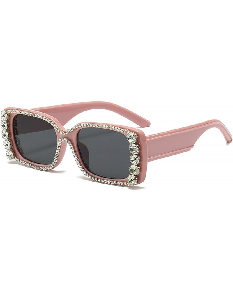 Vintage Rhinestone Square Sunglasses Women Small Frame 2023 Retro Summer Rectangle Sun Glasses Men Pink Grey $9.50 Rectangular