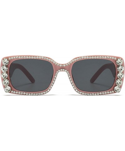 Vintage Rhinestone Square Sunglasses Women Small Frame 2023 Retro Summer Rectangle Sun Glasses Men Pink Grey $9.50 Rectangular