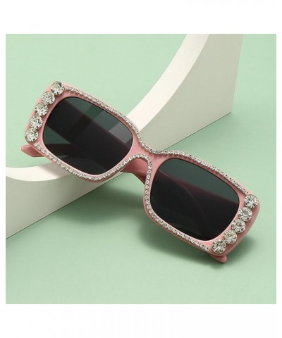 Vintage Rhinestone Square Sunglasses Women Small Frame 2023 Retro Summer Rectangle Sun Glasses Men Pink Grey $9.50 Rectangular