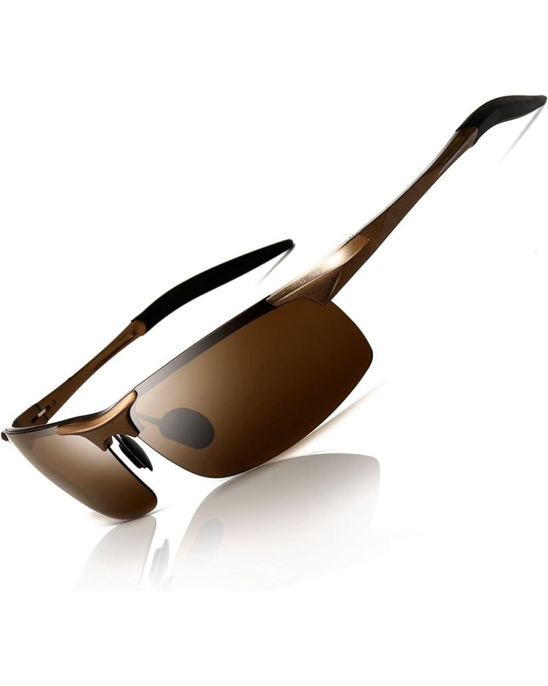 Men's Polarized Sunglasses for Driving Fishing Golf Metal Frame UV400 Brown Frame/Brown Lens $11.18 Designer