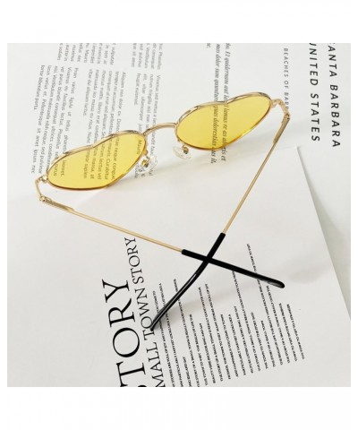 Women Polarized Love Heart Sunglasses,Metal Frame UV400 Protection Lens Heart Shaped Sunglasses for Ladies Yellow $6.00 Heart