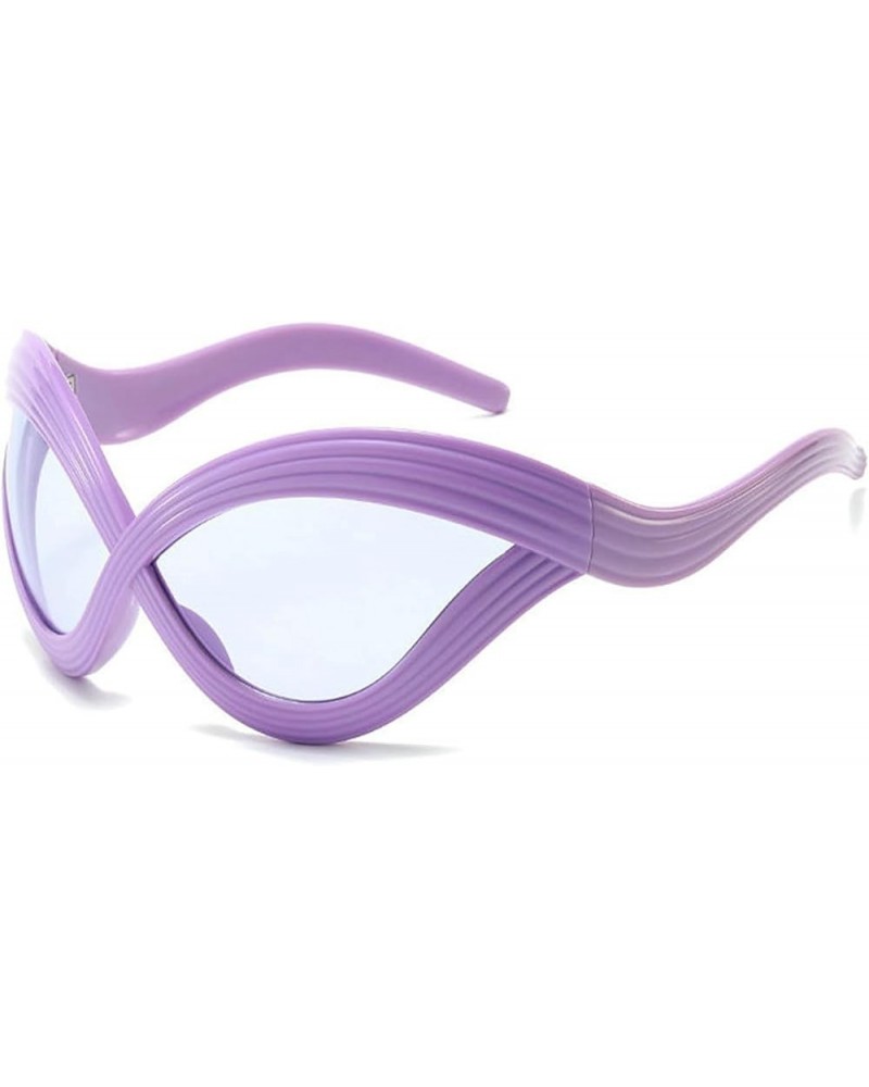 Y2K Sunglasses Wrap Around Futuristic Sunglasses Trendy for Men Women Shield Mask Visor Hip hop Glasses Purple $10.71 Shield