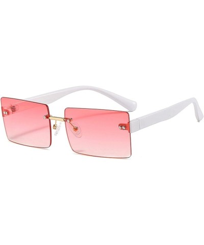 mincl/Fashion Small Rectangle Women Sunglasses Retro Rimless Clear Ocean Gradient Lens Eyewear Shades Men Sun Glasses Pink $1...