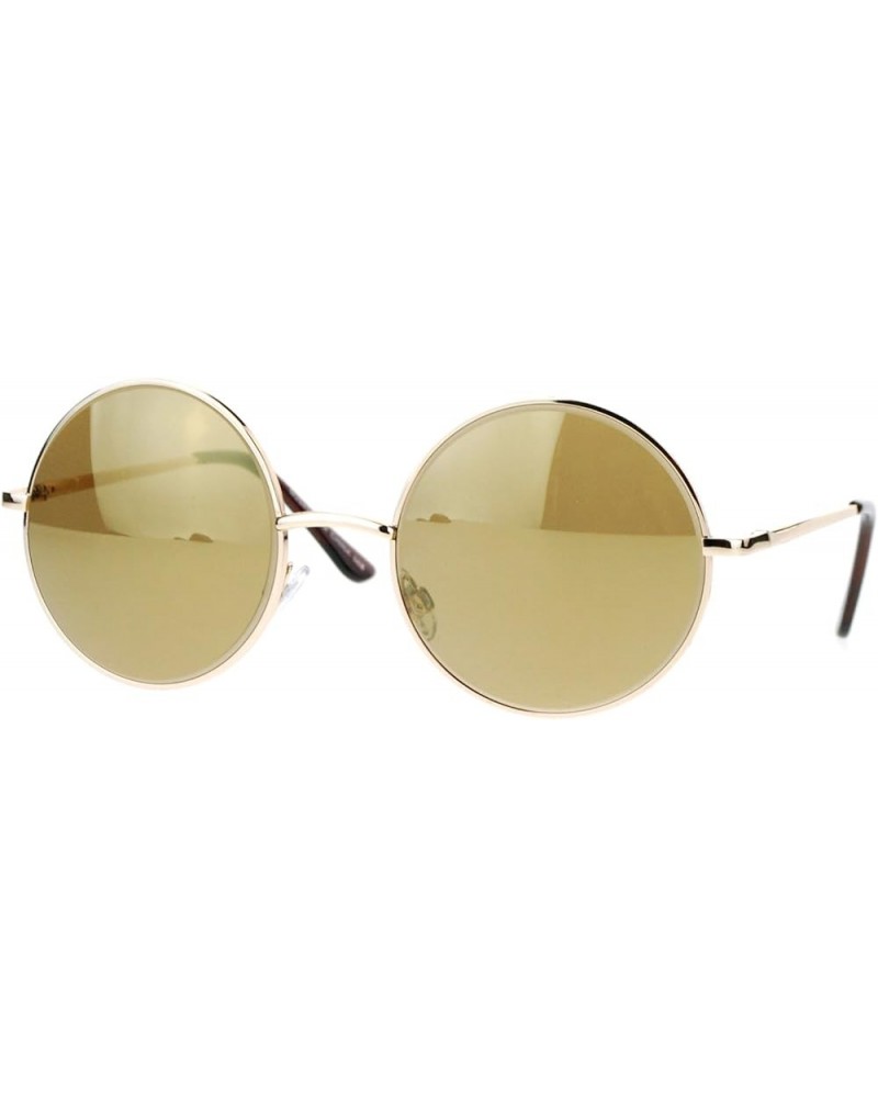 Unisex Designer Fashion Sunglasses Beveled Round Circle Frame Mirror Lens Gold $8.45 Round