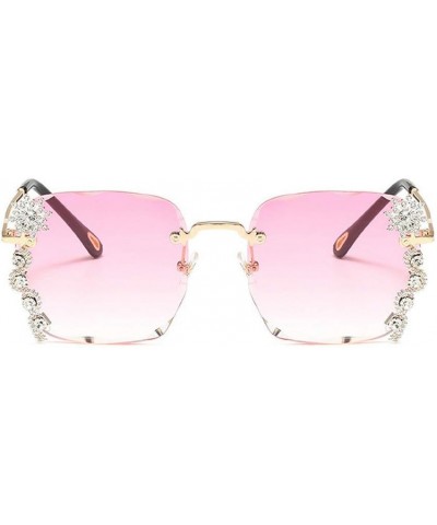 mincl/Luxury Sunglasses Women Rhinestone Shades Rimless Sunglasses Female Luxury Designer Diamond Gradual Eyewear Pink $15.46...