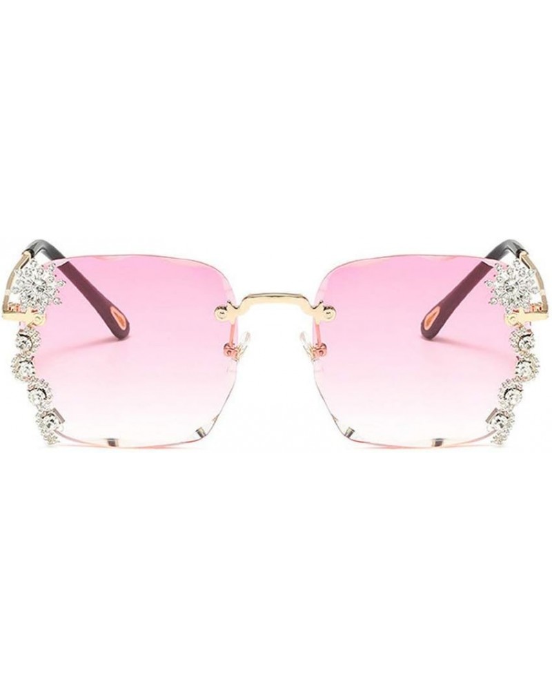 mincl/Luxury Sunglasses Women Rhinestone Shades Rimless Sunglasses Female Luxury Designer Diamond Gradual Eyewear Pink $15.46...