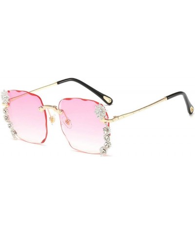 mincl/Luxury Sunglasses Women Rhinestone Shades Rimless Sunglasses Female Luxury Designer Diamond Gradual Eyewear Pink $15.46...