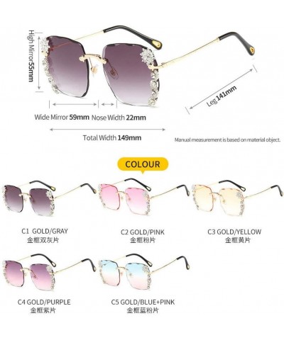 mincl/Luxury Sunglasses Women Rhinestone Shades Rimless Sunglasses Female Luxury Designer Diamond Gradual Eyewear Pink $15.46...