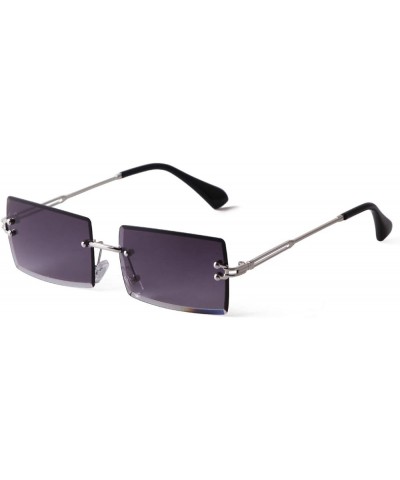 Rimless Rectangle Sunglasses for Women Men Tinted Frameless Square Glasses Vintage Transparent Eyewear Grey $7.40 Rectangular