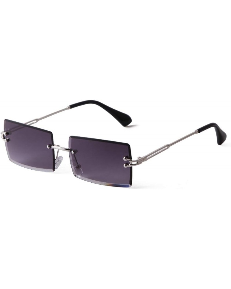 Rimless Rectangle Sunglasses for Women Men Tinted Frameless Square Glasses Vintage Transparent Eyewear Grey $7.40 Rectangular