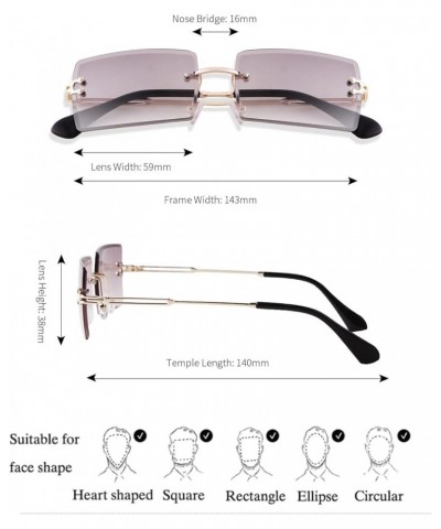 Rimless Rectangle Sunglasses for Women Men Tinted Frameless Square Glasses Vintage Transparent Eyewear Grey $7.40 Rectangular